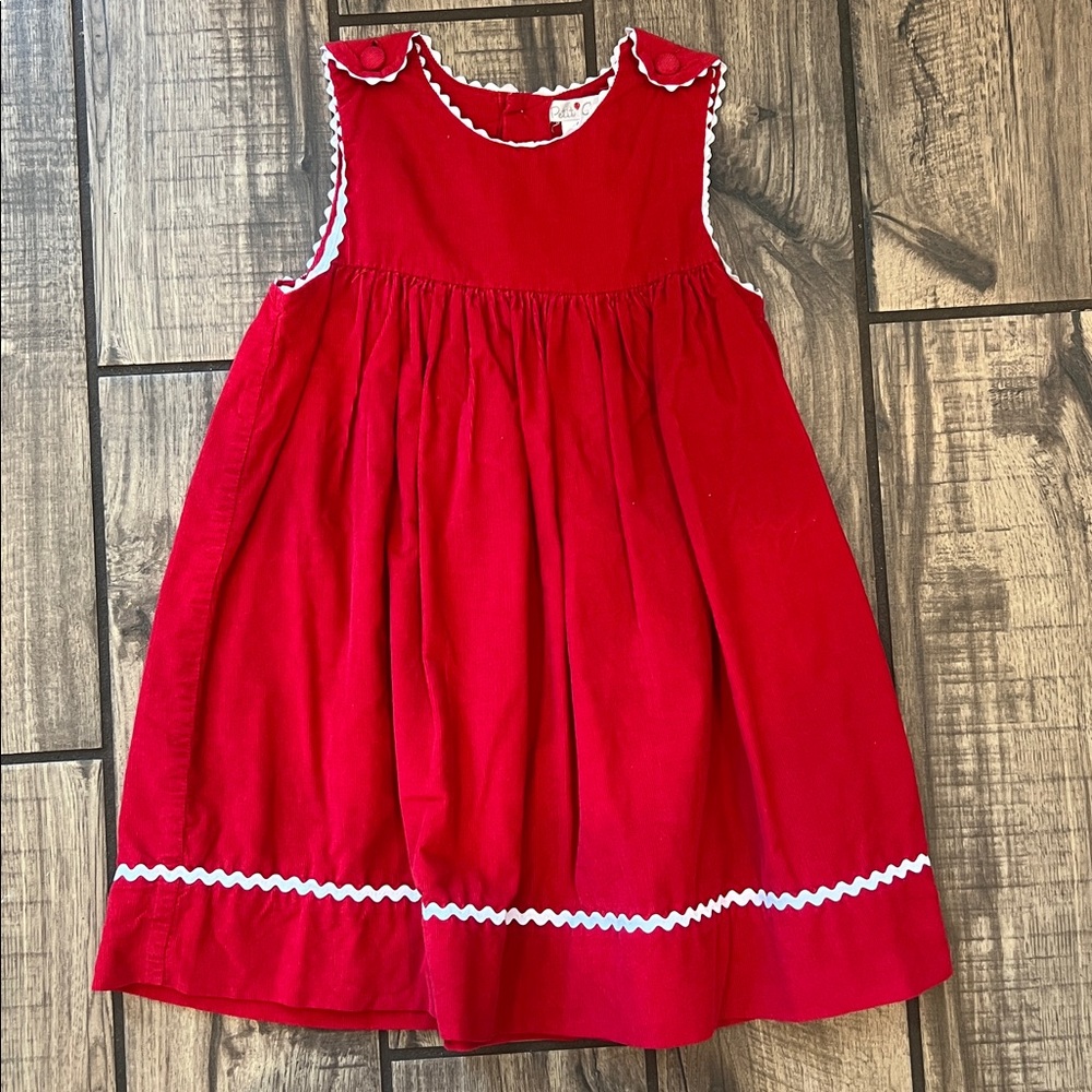 Red Sleeveless Petit Ami Dress with White Ric Rac Trim